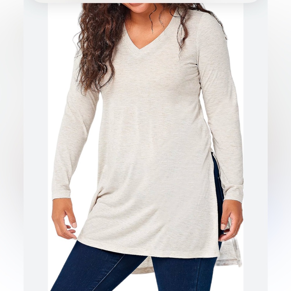 ⭐️Lisa Rinna Collection Gold Metallic Long Sleeve Knit Tunic Light Taupe⭐️ NWT